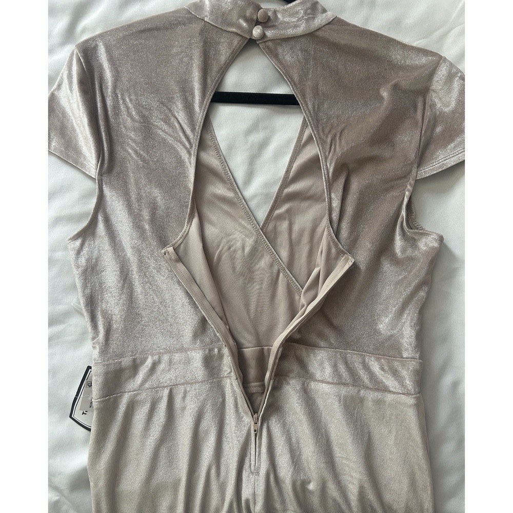 B. Darlin Champagne Velvet Beige Semi Wrap Cut Out Bodycon Midi Dress Sz 15/16 - Picture 7 of 10